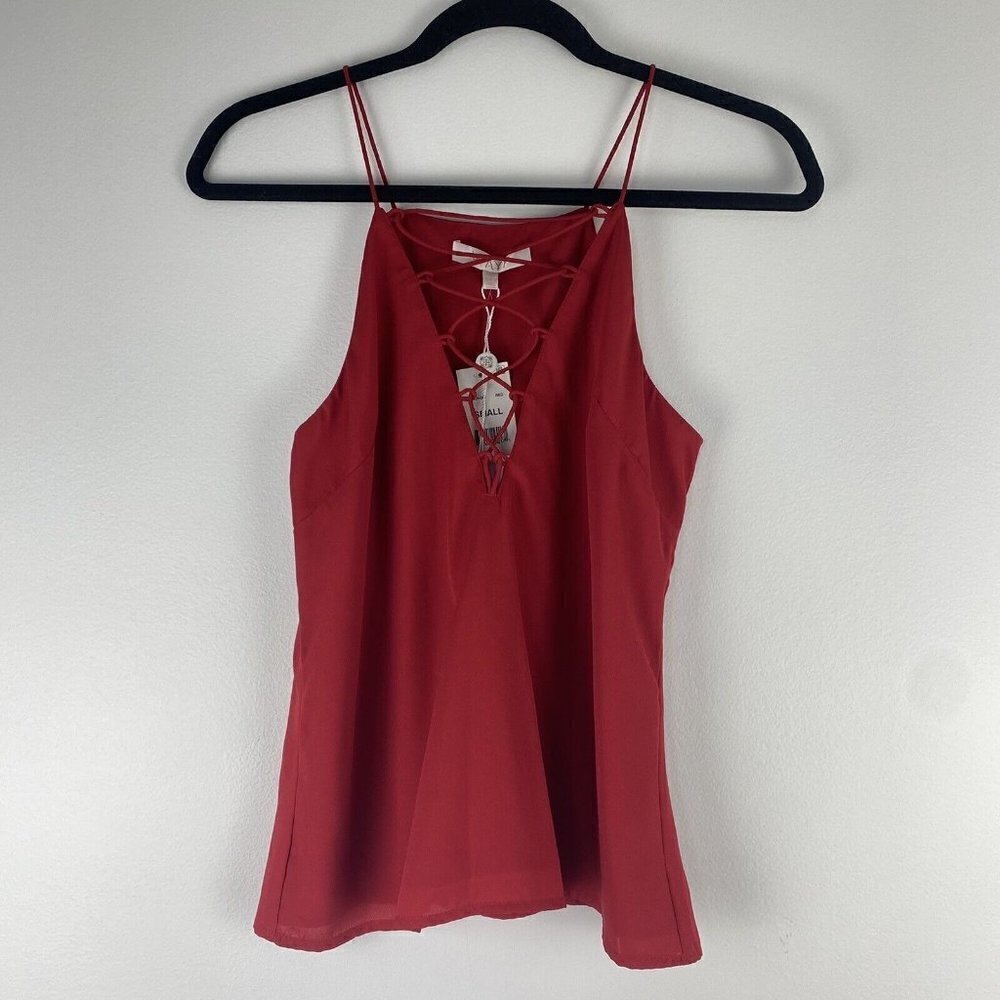 WAYF Women's Lace Up Front Blouse Size S NWT Red Tank Top Sleeveless
